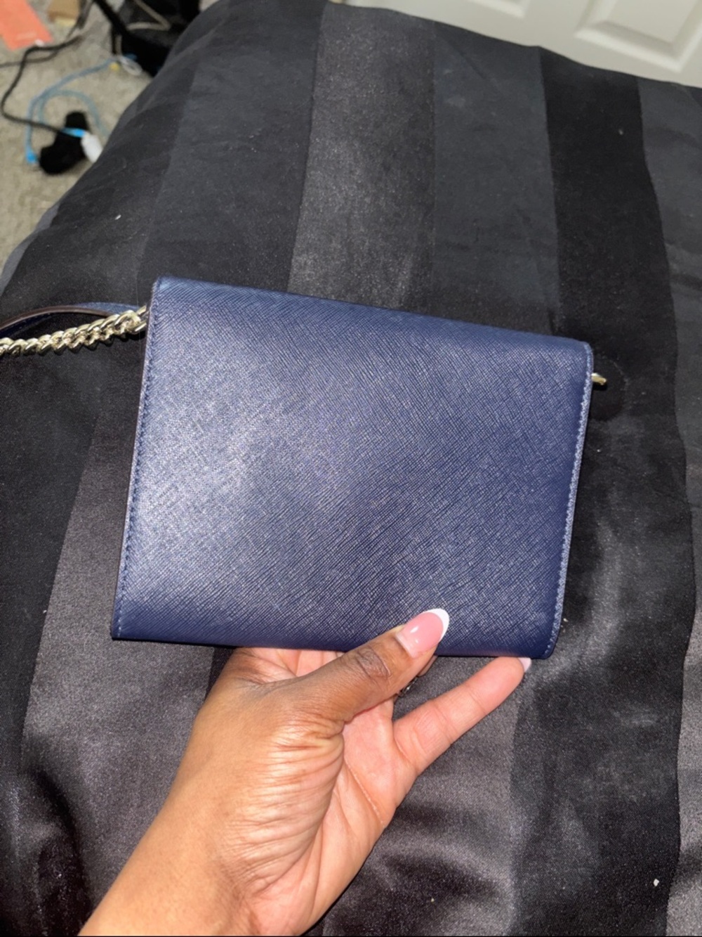 kate spade Bew York Navy Saffiano Leather Envelope Crossbody with Gold Chain - Picture 3 of 3